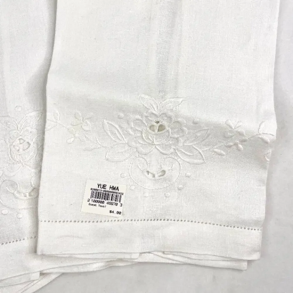 3 New White Eyelet Floral Guest Towels/Napkins